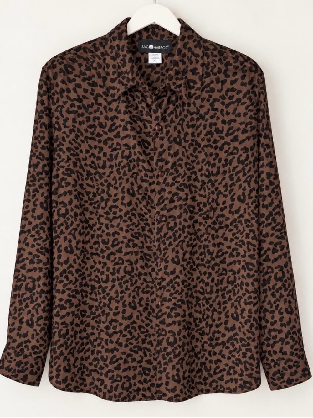 Sag Harbor Brown Leopard Print Button-Down Blouse